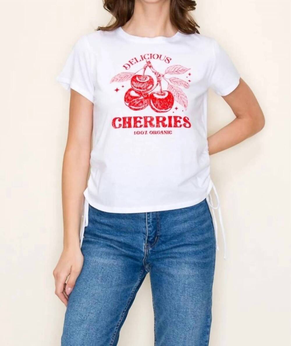 NEW TRES BIEN cherry bomb side tie top in white